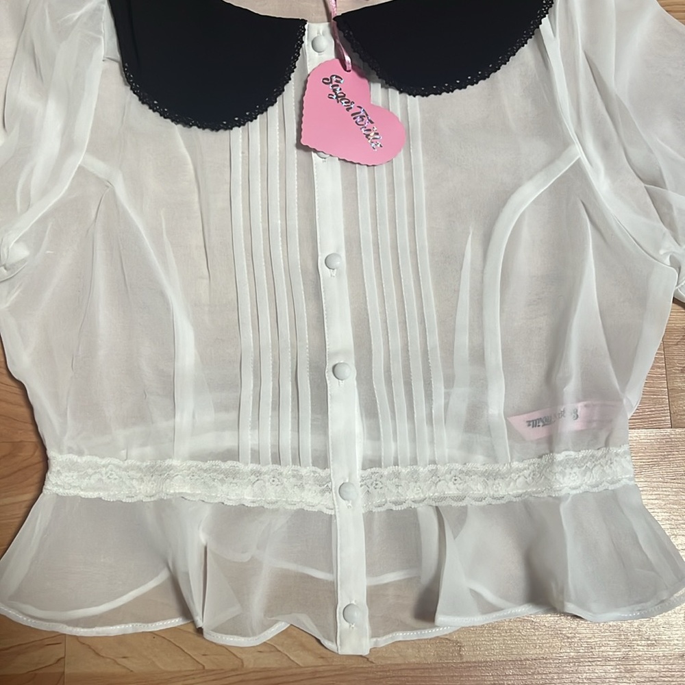 ‼️NWT‼️Dolls Kill X Sugar Thrillz Big Girls Don’t Cry Sheer Blouse Small - Picture 11 of 11
